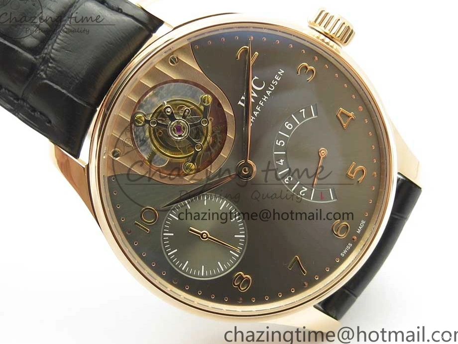 MIROTIME 0116 Portuguese Tourbillon IW5046 RG ZF Best Edition Gray Dial on Black Leather Strap SmoothTexture 7142